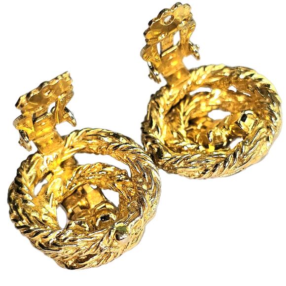 Vintage Signed VOLUPTE Goldtone Round Rhinestone Clip On Earrings - Picture 3 of 6